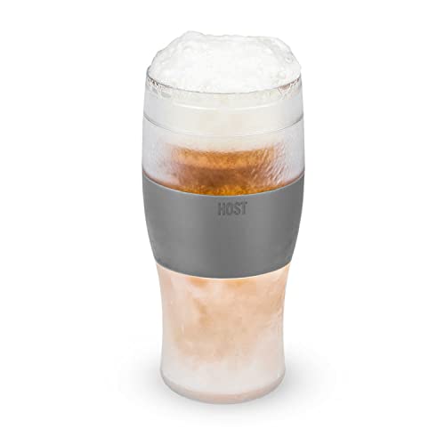 Host Freeze Beer Glasses, Frozen Beer Mugs, Freezable Pint Glass Set, Insulated Beer Glass to Keep Your Drinks Cold, Double Walled Insulated, 16oz, Grey