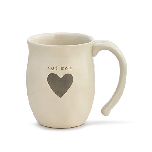 DEMDACO Cat Mom Heart Cream Inspirational 16 ounce Ceramic Stoneware Coffee Mug