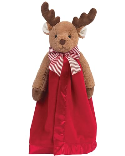 Bearington Baby Lil' Reindeer Snuggler, 15 Inch Christmas Plush Stuffed Animal Security Blanket Lovey for Babies