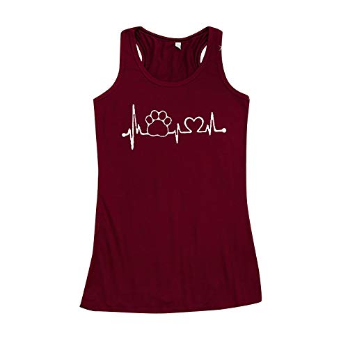 Paw Print Heartbeat Veterinarian Vet Tech Tank Tops Workout Racerback Yoga Tanks Casual Scoop Neck Sleeveless Shirt Wine