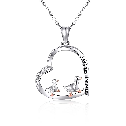 JERWLI Goose Necklace Sterling Silver Goose Pendant Necklace Cute Goose Jewelry Gifts for Women