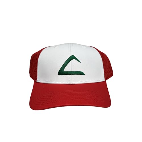 Novelty Embroidered Ash Ketchum Red and White New Era League Trainer Anime Cosplay Snapback for Kids and Adults - Halloween Costume or a Gift!