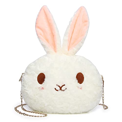 Kawaii Easter Bunny Purse for Women, Cute Lolita Anime Plush Purse for Women, Soft Fluffy Rabbit Crossbody Bag With Chain Strap (White)