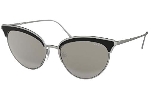Prada PR 60VS 421407 Matte Black Metal Cat-Eye Sunglasses Grey Mirror Lens