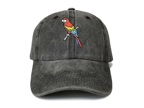 Shenbors Embroidered Parrot Bird Baseball Cap for Men Women, Washed Black Adjustable Cotton Dad Hat, Bird Animal Snapback Trucker Hats