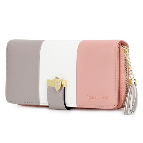 RFID Wallets for Women with Multiple Card Slots and Cellphone Compartment, Womens Wallet (pink/white/grey)