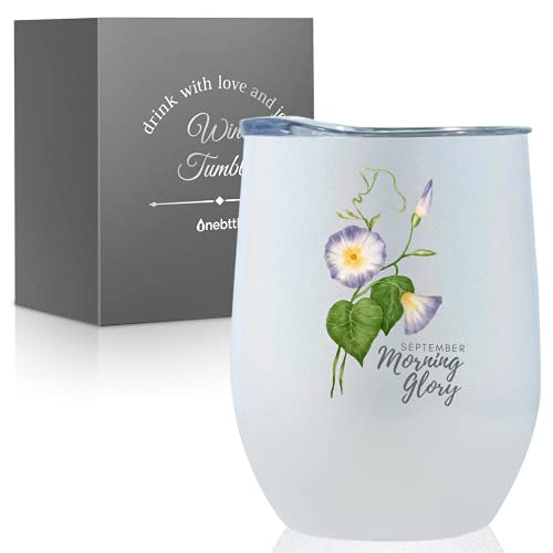 Birthday Month Flower Tumbler, Birth Flower Gifts for Her, Unique Birthday Presents for Women, Mum, Wife, Girlfriend, Daughter, Best Friend, Coffee and Wine Tumbler 12oz(September Morning Glory)