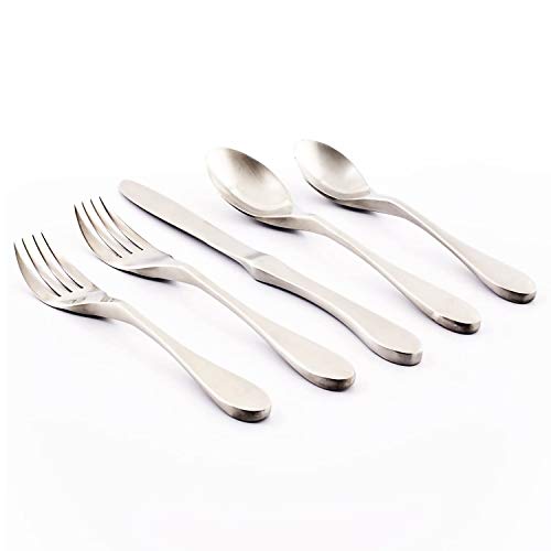 Knork Original Silverware Stainless Steel Metal Utensils Flatware Cutlery Place, 5 Piece Set, Matte Silver