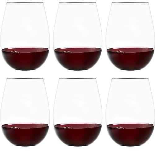 Voted New York Times Best Stemless Glass 2017, Elegant European-Made,100% Lead-Free Crystalline Stemless Wine Glasses, Set of 6, 17 Fl Oz, Thin Rim, Perfect for Sprits, Cocktails, Water, and Smoothies