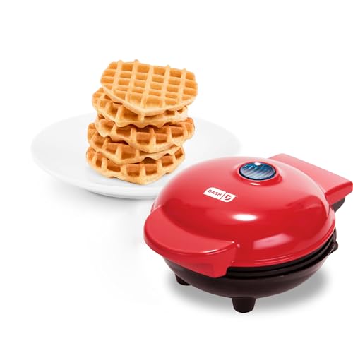 DASH Mini Waffle Maker Machine for Individuals, Paninis, Hash Browns, & Other On the Go Breakfast, Lunch, or Snacks, with Easy to Clean, Non-Stick Sides, Red Heart 4 Inch