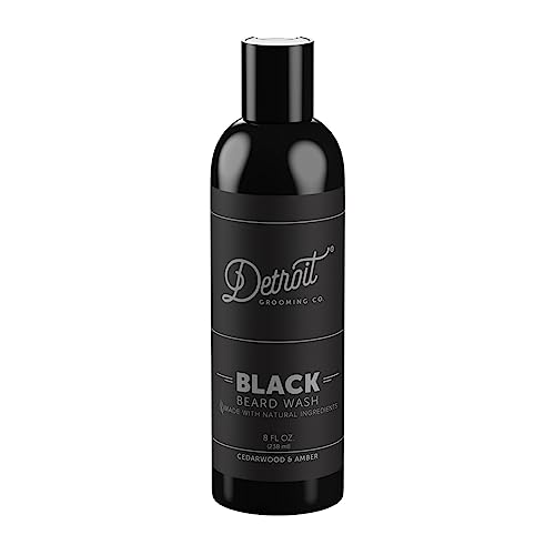 Detroit Grooming Co. Beard Wash - Men's Deeply Cleansing Shampoo for Beards and Mustaches - Aloe Vera and Essential Oils for Refreshing - Cedarwood & Amber Scent - Black Edition - 8oz