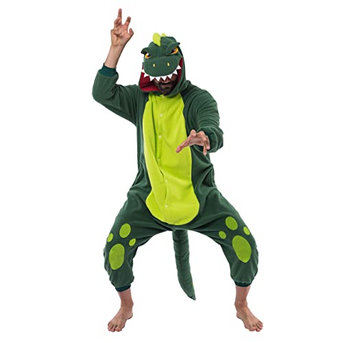 Spooktacular Creations Unisex Adult Pajama, Dinosaur Halloween Jumpsuit Pajamas Plush Dinosaur Halloween Costume for Cosplay Themed Party,XL