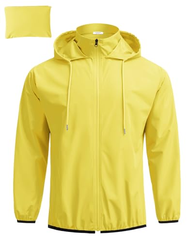 COOFANDY Men's Rain Jacket Waterproof Outdoor Lightweight Softshell Raincoat Hiking Camping Windbreake jacket Yellow