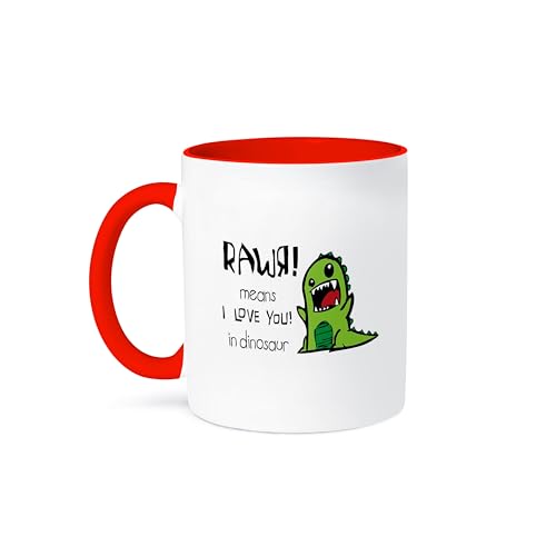 3dRose Rawr means I love you in dinosaur Mug, 1 Count (Pack of 1), Red