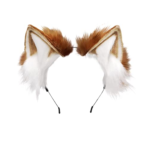Focupaja Animal Cosplay Ears Hairband Cat Ears Headband Handmade Faux Plush Cat Fox Ears Headwear Wolf Dog Ears Cosplay Adorable Ears Accessories Halloween Cosplay Fancy Dress Party(Camel)