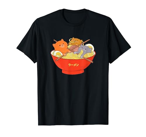Kawaii Anime Cat Shirt Japanese Ramen Noodles Gift TShirt T-Shirt