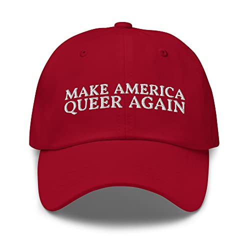 Make America Queer Again Dad Hat - Funny LGBTQ Embroidered Cap - Gift for Gay Pride Cranberry
