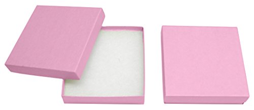 Novel Box® Made in USA Jewelry Gift Box in Pink Kraft with Removable Cotton Pad 3.5X3.5X0.9 (Pack of 15) + NB Cleaning Cloth