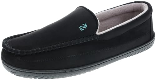 IZOD Men's Slipper Moccasin Classic House Shoe, Winter Warm Slippers with Memory Foam, Indoor Outdoor,Size 9-10, Solid Black