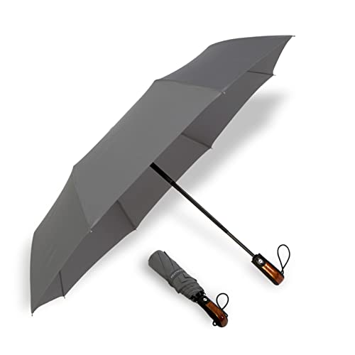 Windproof Teflon Coated Travel Umbrella - Auto Open/Close - Travel Stylish Lightweight Design for Women/Men (Gray)