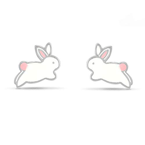Boma Jewelry Sterling Silver Enamel White Bunny Rabbit Stud Earrings