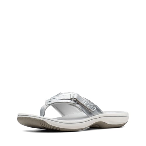 Clarks Women's Breeze Sea Flip-Flop, New Silver Synthetic, 8