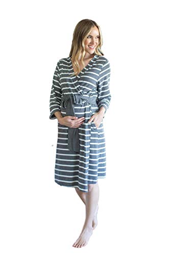 Baby Be Mine Maternity Labor Delivery Nursing Robe Hospital Bag Must Have (S/M pre Pregnancy 4-10, Grey Stripe)