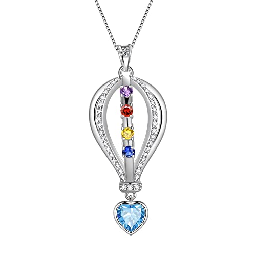 Hot Air Balloon Heart Necklace - Teen Red Blue Crystal Colorful Balloon Charm 925 Sterling Silver Necklace Jewelry Gift for Women Birthday Graduation Christmas DP0323W