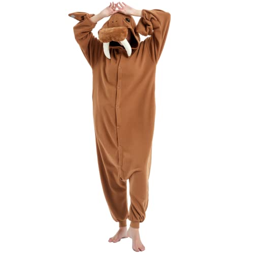 ressber Unisex Adult Onesie Pajamas Animal One Piece Halloween Costume Christmas Sleepwear Jumpsuit (Walrus, Medium)