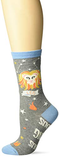 K. Bell Women's Funny Jokes and Wordplay Novelty Crew Socks, Gray (Leo), Shoe Size: 4-10