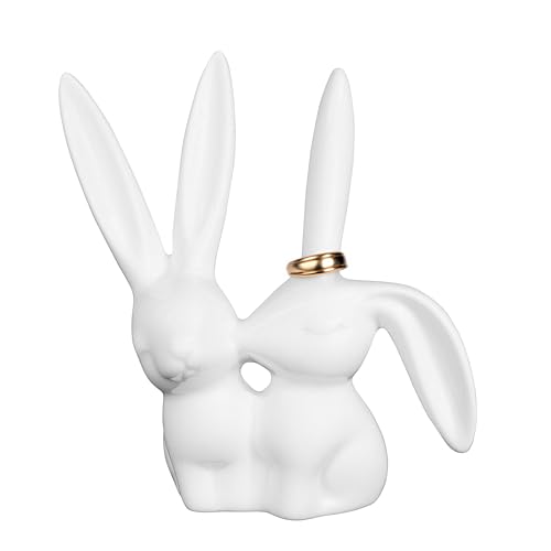 Creative Co-Op Ceramic Bunny Rabbits Ring Holder