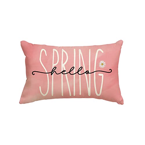 AVOIN colorlife Hello Spring Pink Throw Pillow Covers, 12 x 20 Inch Spring Saying Cushion Case Decoration for Sofa Couch