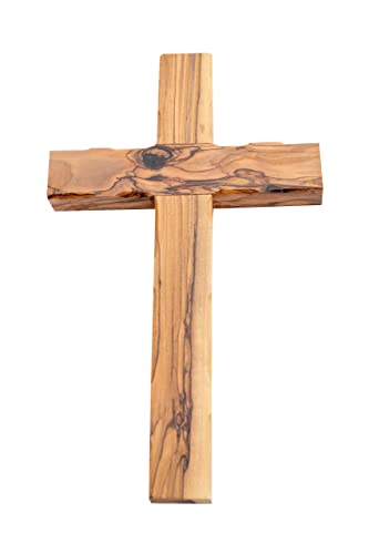 Hand Made Olive Wood Cross (Plain 10 Inch) - Wall Hanging Art Décor Straight Simple Wooden Cross, Flat Solid Cross From Jerusalem Where Jesus Crucified and Rose on the 3rd Day-By Olive Wood Gifts Shop