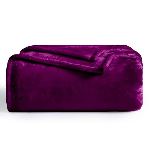VANSILK Super Soft Flannel Fleece Throw Blanket Warm Fluffy Solid Throw for Bed and Couch (Purple 50''x60'')