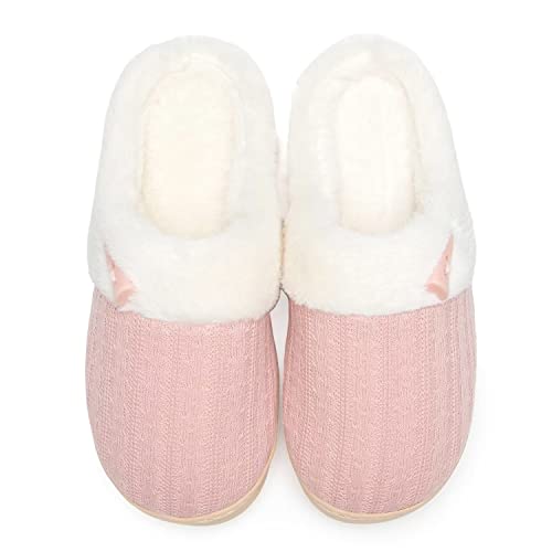 NineCiFun Women's Slip on Fuzzy Slippers Memory Foam House Slippers Outdoor Indoor Warm Plush Bedroom Shoes Scuff with Faux Fur Lining size 8 9 light pink
