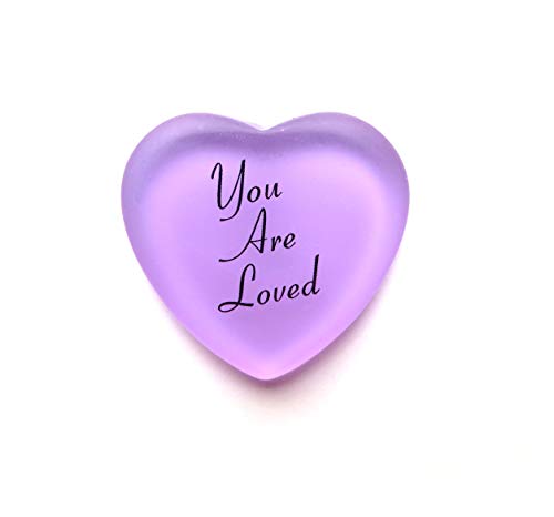 Lifeforce Glass You are Loved Frosted Glass Heart, Mystery Lilac. Supportive Gift for Friend, Caregiver, Congregant, Client