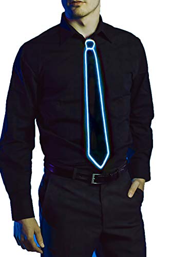 Electric Styles - Black Adjustable Length LED Light Up Necktie, Animated Novelty Ties for Men - [Aqua LED]