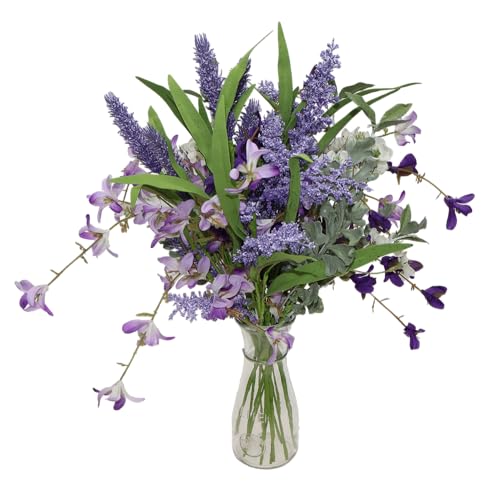 BINFEN 16 Inches14pcs Artificial Lavender Flowers - Fake Dried Flowers Bouquet with Stems Leaves for Crafts or Vase – DIY Friendly – Romantic Farmhouse Home Decor - Purple Floral Arrangements
