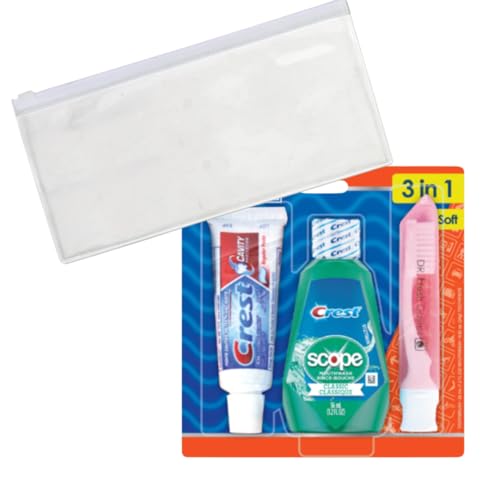 CHEVAUX Travel Toothbrush Kit with Mini Toothbrush, Toothpaste, and Mouthwash - Airport Friendly Travel Size Toothbrush Kit for Oral Care On-The-Go with Travel Zipper Pouch