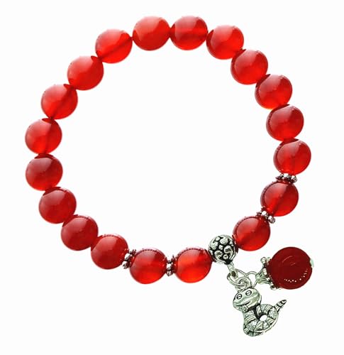 Feng Shui Handmade Chinese Zodiac Snake Red Agate Beads Bracelet (SNAKE)