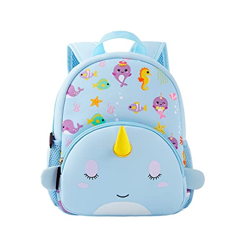 KK CRAFTS Preschool Backpack Toddler Neoprene Animal Schoolbag Lunch backpack for Kids Boys Girls(Blue Narwhal)