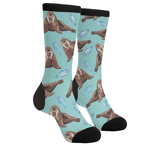 MINIOZE Brown Walrus Fangs Cartoon Style Casual Funny Funky Novelty Fashion Socks For Men Women