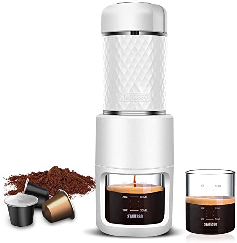 STARESSO Portable Espresso Maker,2 in 1 Express Coffee Maker Compatible Capsules and Ground Coffee Manual Espresso Machines,Mini Hand Press Coffee Makers for Travel Camping Hiking Classic
