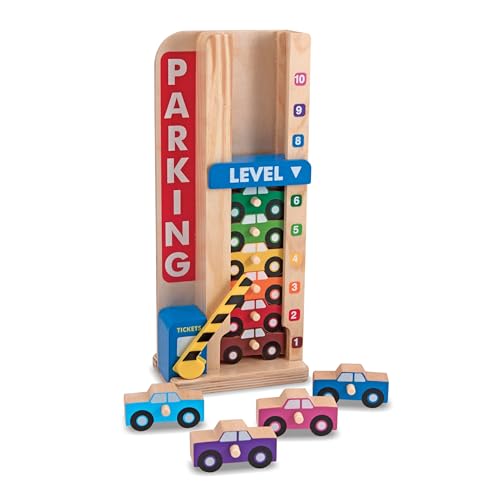 Melissa & Doug Stack & Count Wooden Parking Garage With 10 Cars