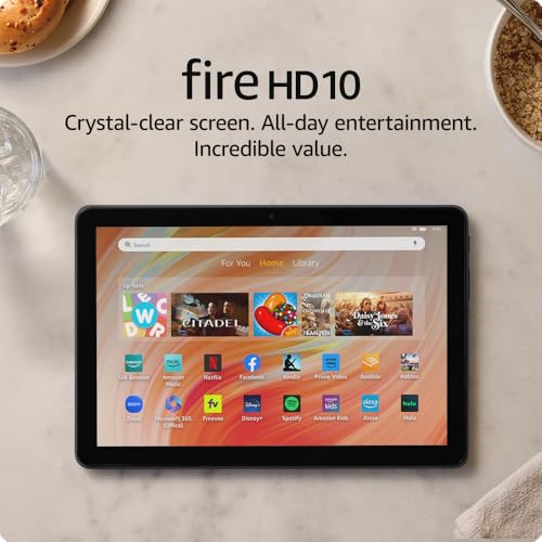 Amazon Fire HD 10 tablet, built for relaxation, 10.1' vibrant Full HD screen, octa-core processor, 3 GB RAM, latest model (2023 release), 32 GB, Black