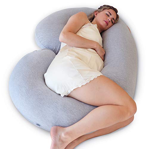 Pharmedoc Pregnancy Pillows, U-Shape Full Body Pillow - Solid – Removable Jersey Cover - Grey – Pregnancy Pillows for Sleeping – Body Pillows for Adults, Maternity Pillow and Pregnancy Must Haves