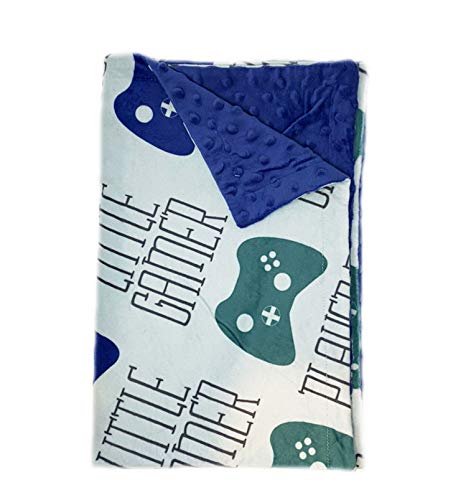 Baby Little Video Gamer Game Remote Minky Receiving Blanket Super Soft Swaddle Gift Noob Player 3 Double Layer Dotted Back 30 x 40 Inch