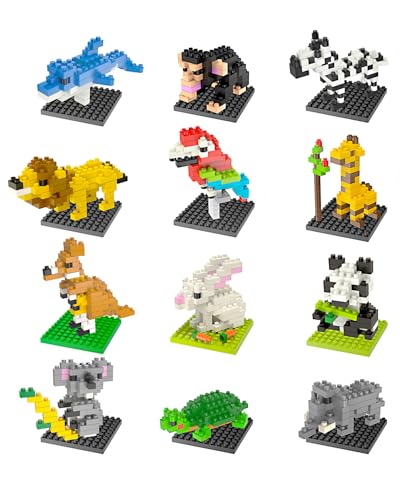 FUN LITTLE TOYS Party Favor for Kids, Mini Animals Building Blocks Sets Goodie Bags Stuffers for Kid, Small Toy Prizes, 12Pack Christmas Stocking Stuffers Birthday Party Favor Gifts Toys