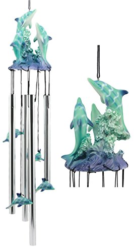 Ebros Sea World Three Dolphins Launching Above Water Wind Chime Marine Life Nautical Dolphin Family Resonant Relaxing Wind Chime Garden Patio Decor
