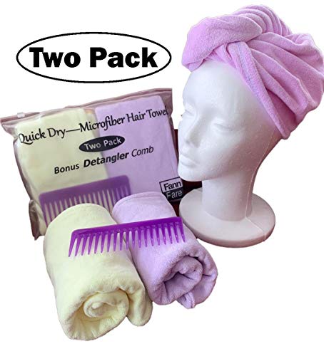 2 Pack Microfiber Quick Dry Hair Towels And Detangler Comb. Value Pack of 2 Soft and Absorbent Magic Wrap Bath Caps